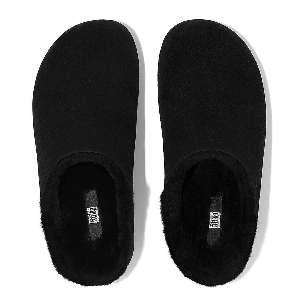 Zuecos Fitflop SHUV Shearling-Lined Suede Mujer Negras | Chile-01384