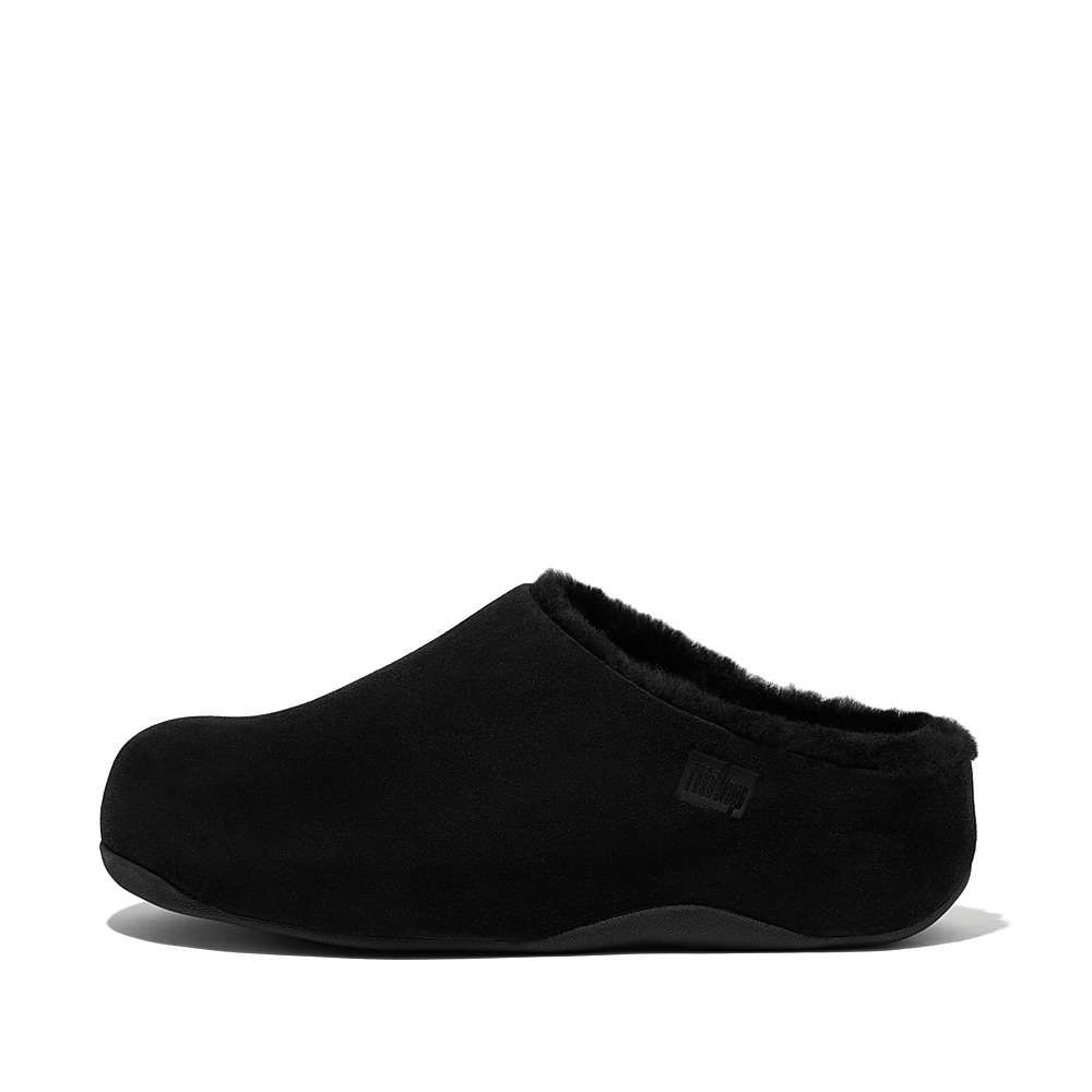 Zuecos Fitflop SHUV Shearling-Lined Suede Mujer Negras | Chile-01384