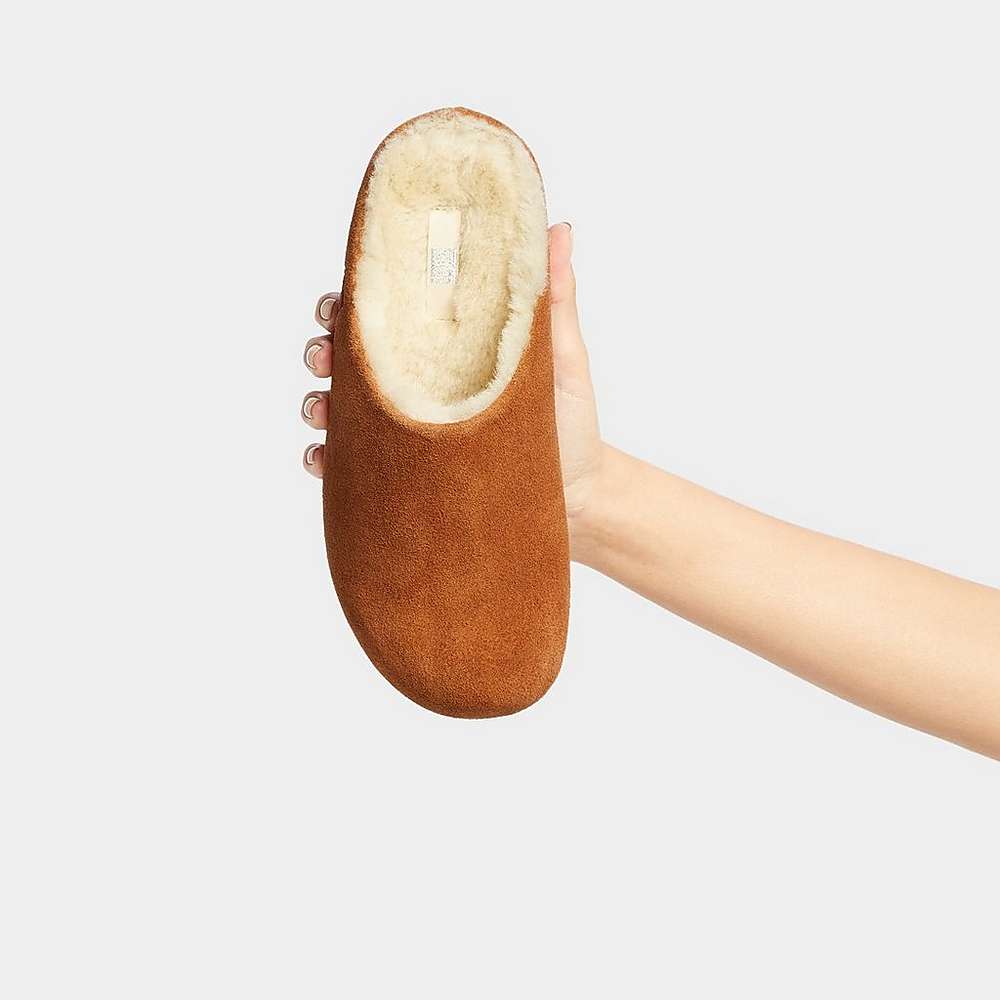 Zuecos Fitflop SHUV Shearling-Lined Suede Mujer Marrones Claro | Chile-18394