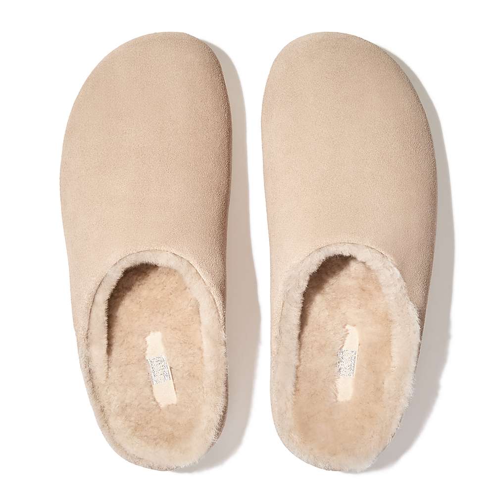 Zuecos Fitflop SHUV Shearling-Lined Suede Mujer Creme | Chile-68739