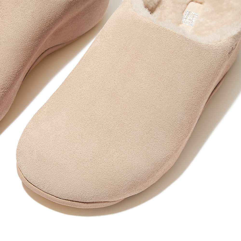 Zuecos Fitflop SHUV Shearling-Lined Suede Mujer Creme | Chile-68739