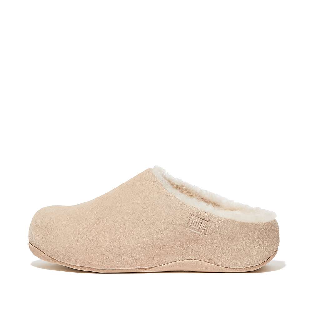 Zuecos Fitflop SHUV Shearling-Lined Suede Mujer Creme | Chile-68739